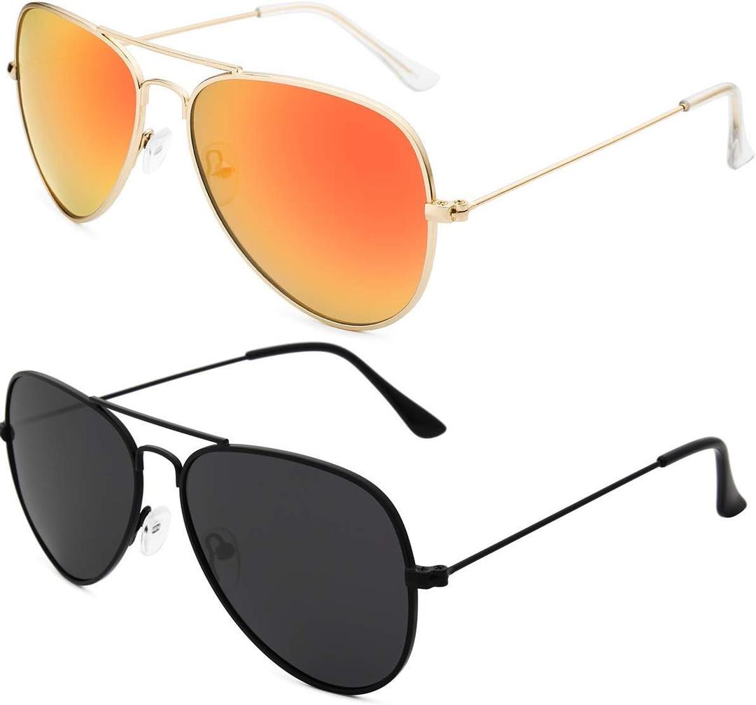 livho Sunglasses for Men Women Aviator Polarized Metal Mirror UV 400 Lens Protection (Black Grey+golden Red)