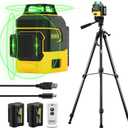 IKOVWUK Laser Level with Tripod, Laser Level 3x360 Self Leveling 12 Green Line, Rechargeable Battery 2 x 3000 mAh & Type-C Charging Port, Compact Adjustable 1.6M Tripod & Carry Pouch Included