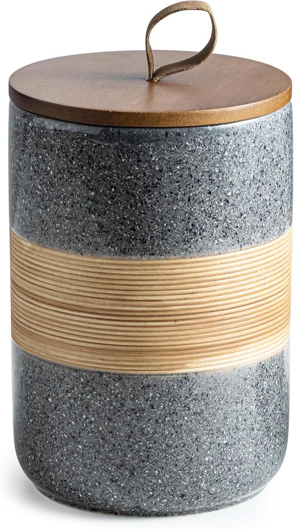 Miamolo Large Storage Containers with Lids, Ceramic Coffee Container Kitchen Food Storage Cookie Jars with Airtight Lid for Spice Sugar Tea Bag, Stackable Decorative Jars for Counter, Grey & 61 fl.oz