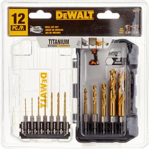DEWALT Drill Bit Set, Titanium Impact Ready, Ideal for Metal, Wood, and Plastic, 12 Piece (DD5152) (One Size)