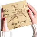 RUSPEPA Wrapping Paper Roll for Pearl Wedding - 17 Inches x 16.4 Feet - Happy 30th Anniversary Pattern on Durable Kraft Paper for 30th Anniversary and Special Occasions