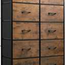 WLIVE Tall Dresser for Bedroom with 10 Fabric Drawers, Organizer Units for Closet, Storage Tower with Cabinet, Metal Frame, Rustic Brown Wood Grain Print Dressers