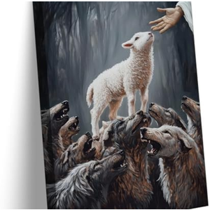 Jesus And Lamb Canvas Wall Art Jesus Saves The Lamb From Wolves Wall Decor Picture Christ Redemption The Lost Lamb Poster Print Painting for Living Room Bedroom Church Home Decoration Ready To Hang 

23.5" L x 15.5" W