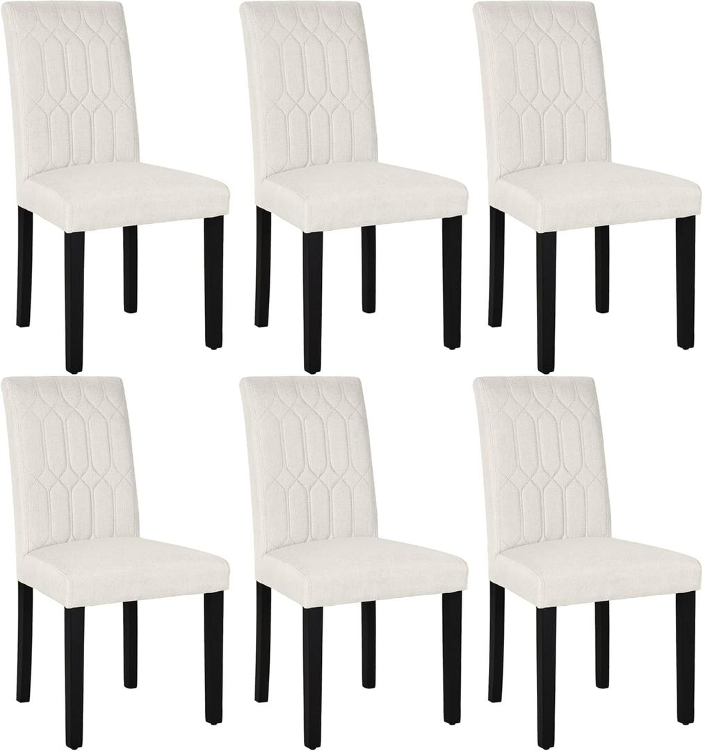 VECELO Upholstered Dining Chairs Set of 2, Modern Accent Parsons with Comfort Seat, Solid Wood Legs w/Rubber Footpads, for Living Room Kitchen, Beige