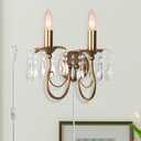 Sedelan Plug in Crystal Wall Sconces, Indoor Wall Sconce, 2 Light Candle Sconce, Vintage Plug in Sconce with Crystals for Bedroom Bedside Living Room Stairwell Hallway, Brass, E12