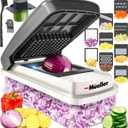 Mueller Vegetable Chopper Mandoline Slicer, Food Veggie Chopper, Cheese Grater, Onion Vegetable Cutter with Container, Dicer, Kitchen Gadgets & Essentials, White Sand/Grey (9 blade, White Sand/Grey)