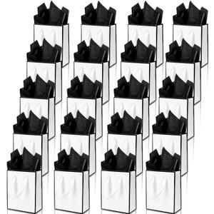 ysmile 20 Pakc Small Gift Bag Bulk with Tissue Paper, Metallic Mini Paper Bag with Handle 6" - White