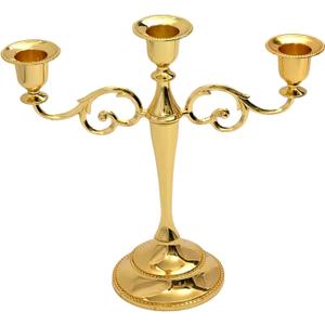 Gold Candelabra Candlestick 10.2 Inch Metal Candle Holders Polished Finish Taper Candle Holder Stand for Dining Tables Home Decor Wedding Church Christmas Holiday Party (3-Arm)