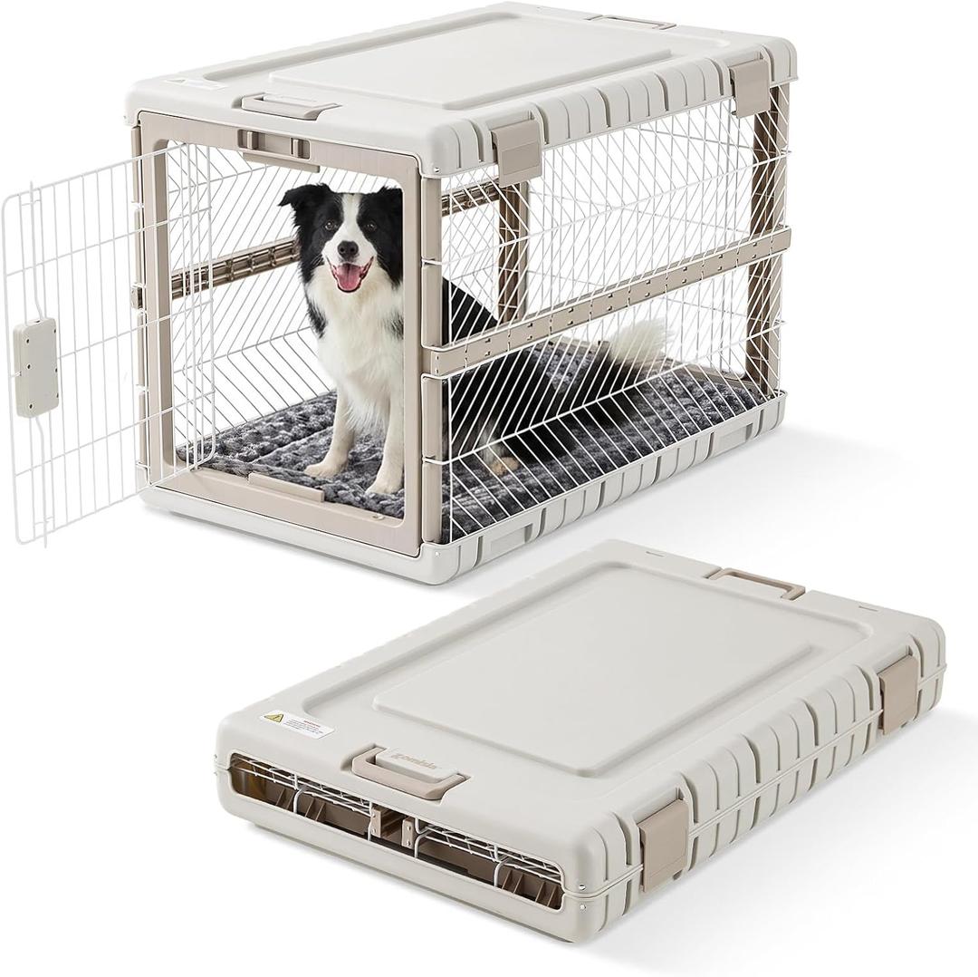 ZOMISIA Collapsible Dog Crate with Bed Mat, 36'' Foldable Dog Kennel for Large Dogs, Tool-Free Portable Cage with 2 Rolling Wheels & Handles, Pet Carrier for Indoor Outdoor