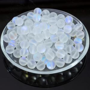 100Pcs Moonstone Matte Iridescent Glass Beads Aurora Frosted Glitter Beads for Bracelets DIY Jewelry Making (6MM, Matte White)
