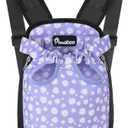 Pawaboo Pet Carrier Backpack, Adjustable Pet Front Cat Dog Carrier Backpack Travel Bag, Legs Out, Easy-Fit for Traveling Hiking Camping for Small Medium Dogs Cats Puppies, Small, Black & Purple Daisy, S