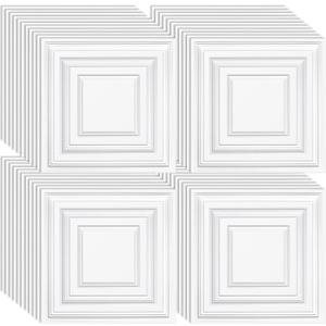 Landical 50 Pcs 2 x 2 ft White PVC Plastic Drop Ceiling Tiles 24 x 24 x 0.8 Inch Ceiling Panels Decorative Cover 200 Sq. ft for Office Bathroom Living Room Bedroom