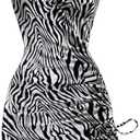 SOLY HUX Women's Zebra Striped Halter Mini Dress Sleeveless Drawstring Split Asymmetrical Hem Bodycon Dresses Size L