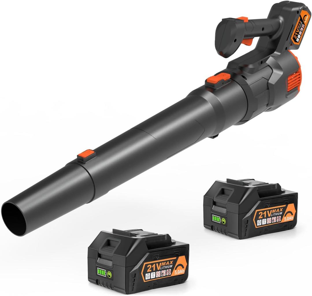 Cordless Leaf Blower - 500CFM Brushless Electric Blower with Battery Charger, 21V 2 Packs 5.0 Ah Battery for Lawn Care Yard Porch Driveway Patio Clean (Black)