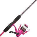 Shakespeare Amphibian Spinning Reel and 5'6" Fishing Rod Combo, Pink, Size 30 Reel, Right/Left Handle Position, 2-Piece Tubular Fiberglass Rod, Pre-Spooled ABS Spool, Oil Felt Drag System