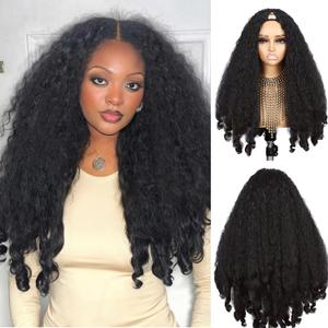 Quantum Love Yaki Curly V Part Wigs for Black Women Afro Curly V Part Synthetic Braided Hair 24 Inch Kinky Curly Clip in Half Wig with Bouncy Curls