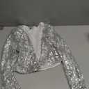 Women's Sequin Shrug Jacket Long Sleeve Open Front Glitter Blazer Bolero Wedding Party Sparkly Cropped Cardigan (Gray, M)