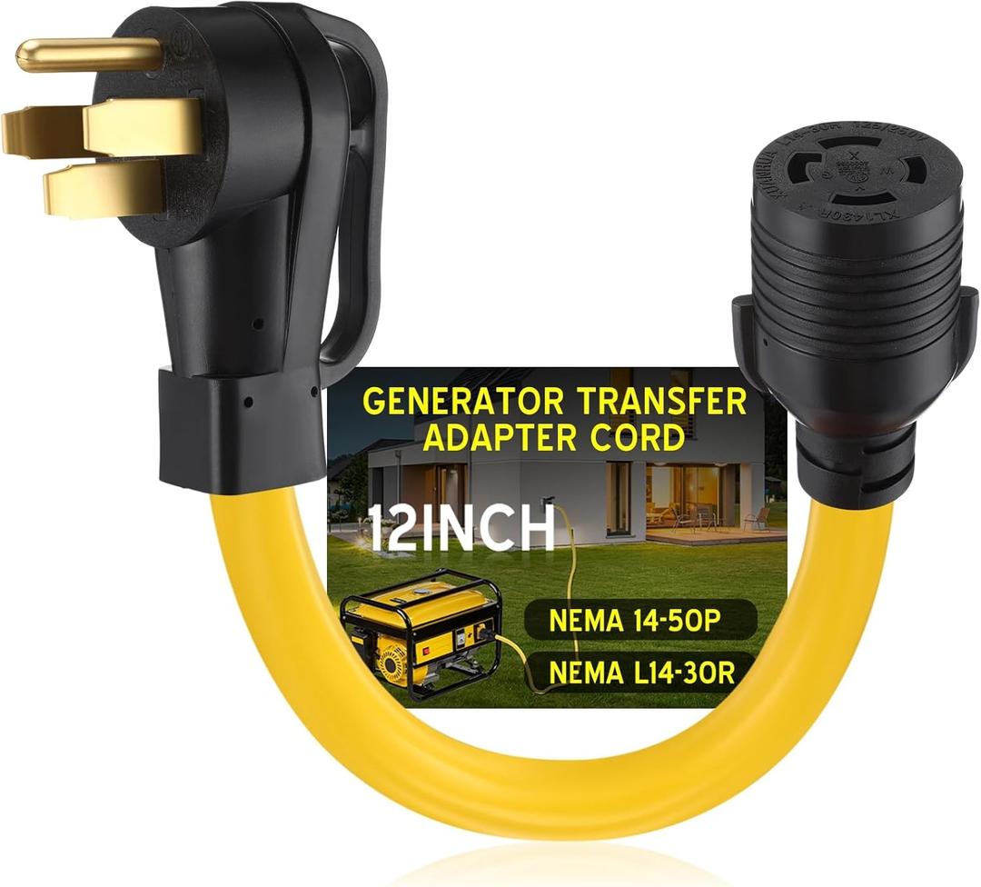 NEMA 14-50P to L14-30R Adapter Cord Generator Transfer Switch, Generator House Inlet Box Adapter, 50Amp 14-50P Male to 30Amp L14-30R Locking Female Generator Cord, 10 AWG, 1FT, ETL Listed