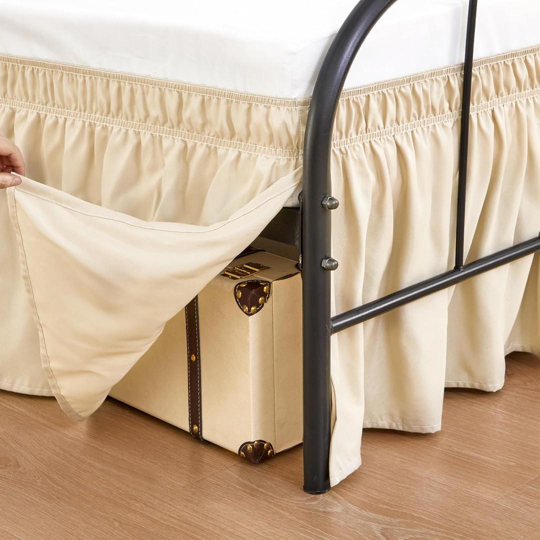 RIMELA Bed Skirt for King & Cal King Beds - No-Lift 15" Drop, Split Corner Wrap Around Design, Machine Washable in Light Beige