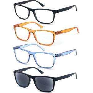 Reading Glasses 1.5 Oversize Large Square Men Readers 4 Pack,Comfy Lightweight Eyeglasses for Reading Flexible Spring Hinge (4 Mix C3)