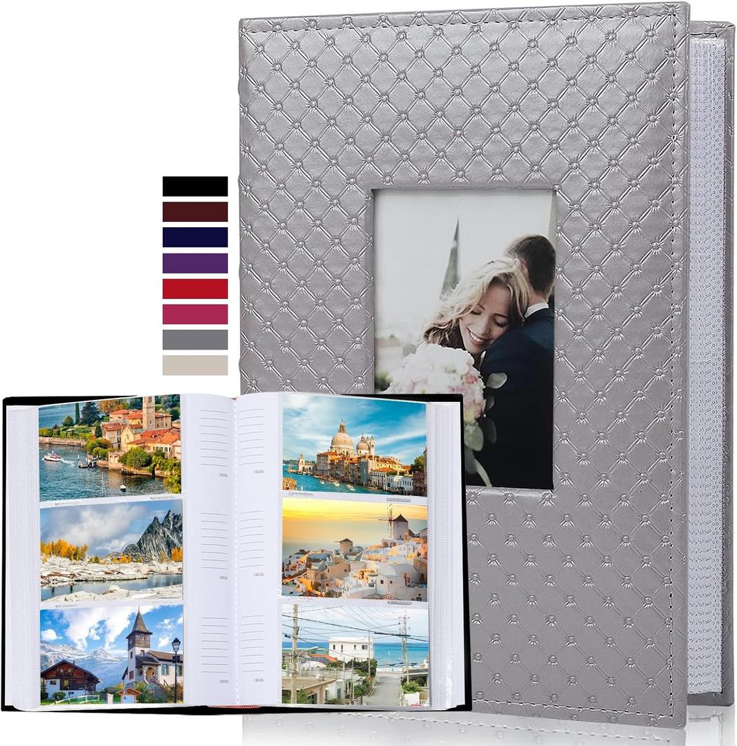 RECUTMS Photo Albums for 4x6 Photos Holds 300, 3 Per Pages Photo Picture Album PU Leather Cover, Horizontal Photos Record Family Wedding Anniversary Baby Holiday Album (Grey) (12.9x8.8x2 in 300 Pockets-Memo)