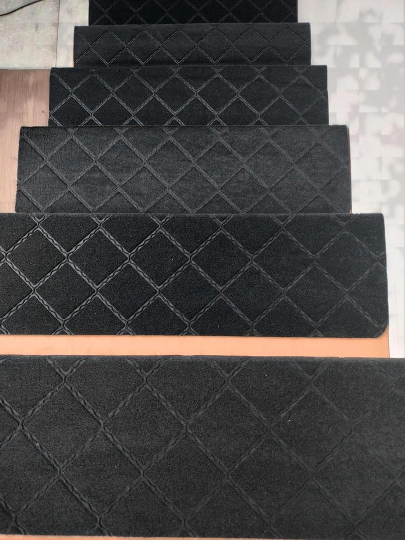 9"X36" Bullnose Stair Treads Carpet Non-Slip for Wooden Steps Indoor, Machine Washable and Reusable with Tape Free Self-Adhesive Back for Pets, Set of 15, Black