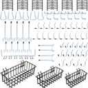 1/4 inch Extra Thick Pegboard Accessories Kit,Only Suitable for 1/4" Pegboard Board,Includes Three Baskets and Multiple Types of Pegboard Hooks,Metal Hooks for Hanging Storage(Black Baskets)