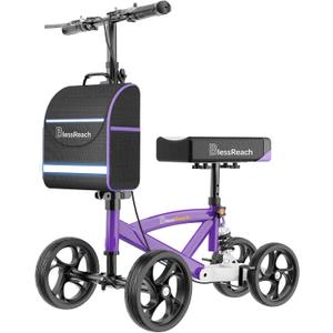 BlessReach Knee Scooter for Adults for Foot Injuries, Dual Braking System | 300lbs Foldable Leg Scooter, 120° Turning, PadAdjustable Height, Storage Bag,Crutch Alternative for Ankle Recovery, Purple
