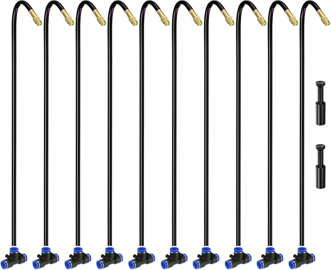 M METERXITY 1-Set Brass Misting Nozzles Tees, 20inch/50cm Tube Len 3-in-1(Dripping, Spraying, Shutoff) Adjustable Copper Water Misters Sprayer for 0.31"/8mm Tubing Irrigation [Gold Tone/Black]