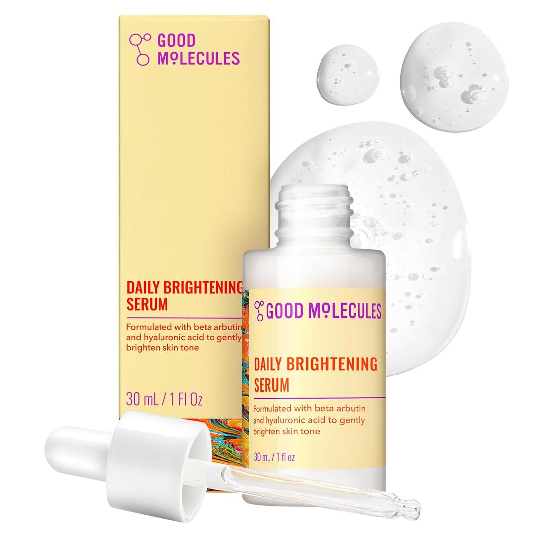 Good Molecules Daily Brightening Serum with Beta Arbutin 3% & Hyaluronic Acid  Brightening Serum for Dark Spots & Uneven Tone, Face Skincare, 1 fl oz (30 ml)