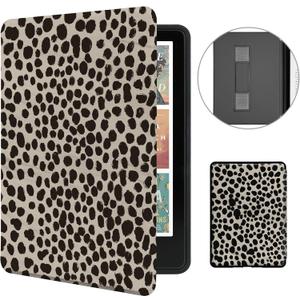MOROCK Case for All-New 7" Kindle Paperwhite and Colorsoft Paperwhite Signature Edition(12th Generation-2024 Released),Premium PU Leather Cover with Hand Strap, Auto Wake/Sleep, Khaki Leopard Print