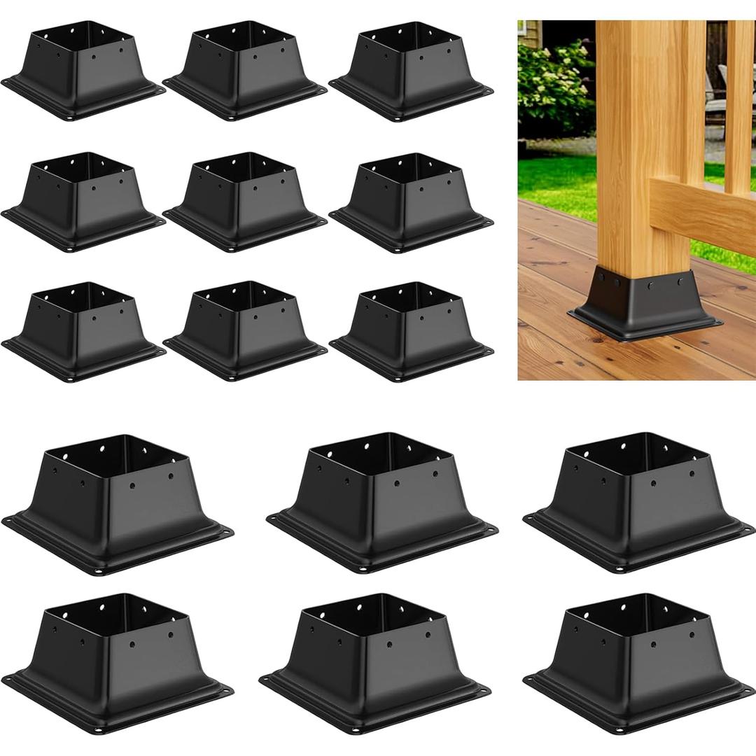 4x4 Post Base 15Pcs, Internal 3.6"x3.6" Heavy Duty Powder-Coated Steel Post Bracket Fit for Standard Wood Post Anchor, Decking Post Base for Deck Porch Handrail Railing Support