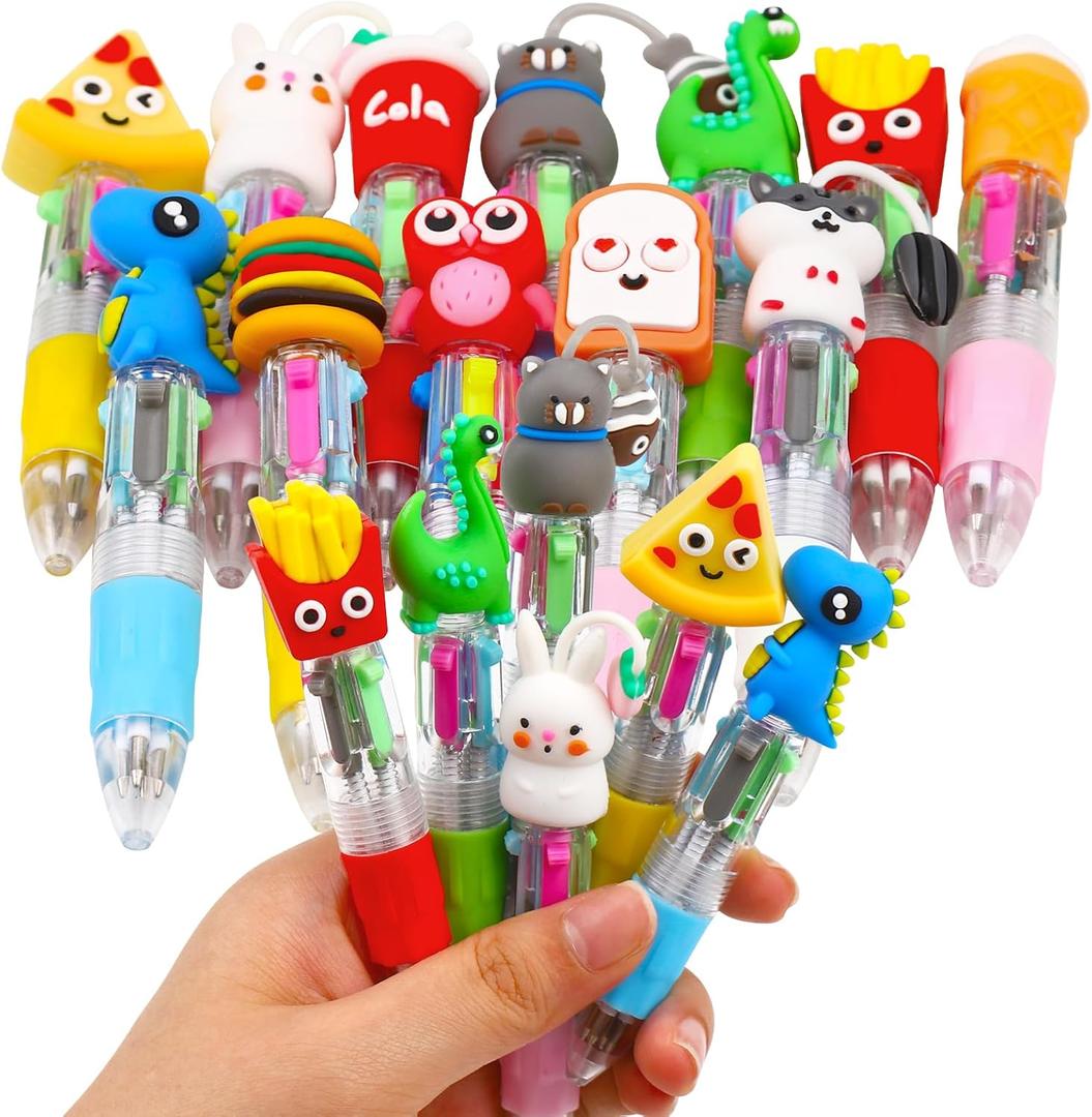 CZWZ 12Pcs Mini Multicolor Pens in One 4-in-1 Cute Pens Bulk, Fun Kawaii Ballpoint Pens for Birthdays and Party Favors Gifts Teacher School Supplies