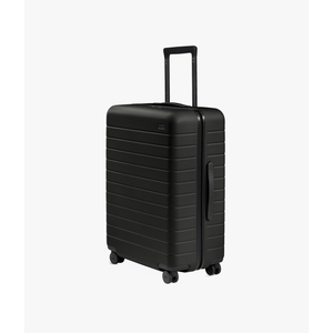 Away Medium Checked Luggage, Lightweight Hard Shell Suitcase with Spinner Wheels, Durable Rolling Luggage, TSA Lock, 26 Inch, Jet Black