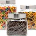 Style Setter Square Canister Set 3-Piece Glass Jars in 43, 64 and 75 ounces Chic Retro Design with Airtight Stainless Steel Lids for Cookies, Candy, Coffee, Flour, Sugar, Rice, Cereal Hammered