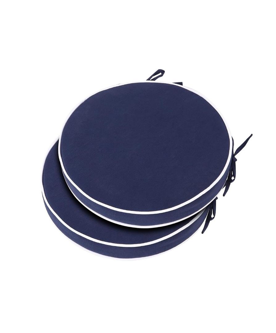 Outdoor Bistro Chair Cushions Set of 2, Waterproof 15 inch Round Seat Cushions with Ties for Patio Deck Furniture