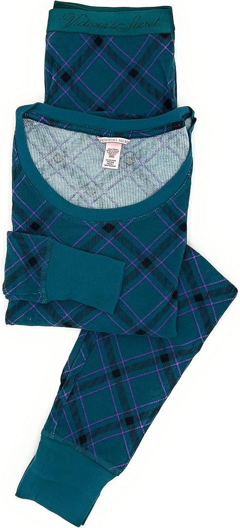 Victoria's Secret Women's Thermal Long PJ Set Forest Green Magenta X-Small Short
