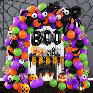 114 Pcs Halloween Balloons Garland Arch Kit for Party, 5, 10, 12 and 18 inch Balloons Set for Halloween Decorations Outdoor, Trick or Treat Party, Ghost Party, Spider Horror Theme Party Celebrations