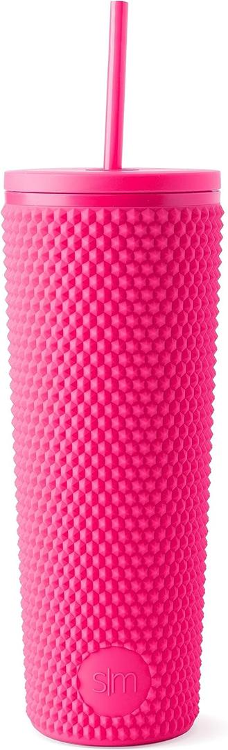 Simple Modern Plastic Matte Studded Tumbler with Lid and Straw | Reusable BPA Free Iced Coffee Cups Double Wall Smoothie Cup | Gifts for Women Men Him Her | Classic Collection | 24oz | Raspberry Vibes