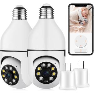 Security Camera Indoor Wireless WiFi Outdoor Home E27 360 Degree Panoramic Home Security Cameras IP Camera Motion Detection and Alarm Two-Way Audio 2pack