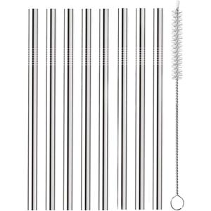 OGGI Set of 8 Wide Stainless Steel Drinking Straws- 5" Reusable Bar Straws & Cleaner Brush, Ideal Cocktail Straw, Make Great Gifts
