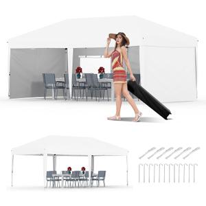 GarveeLife 10x20 Pop Up Canopy with 4 Sidewalls, Beach Ten with One Push Setup, Heavy Duty Outdoor Instant Canopy Tent with Portable Roller Bag, Silver Coated Top, 3 Adjustable Height, Sandbags,White