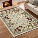 Artoid Mode Rustic Check Flower Spring Area Rug, Summer Home Decor Low-Profile Non-Slip Washable Large Rug for Living Room Bedroom Farmhouse Dining Room Kids Playroom 5x7 Feet