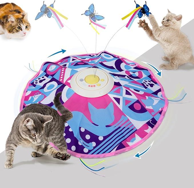 Automatic Cat Toy, Rechargeable, 3-in-1 Hide & Search for Kittens, Interactive Automatic Play, Flittering Butterfly, Moving Rod Feather for All Breeds