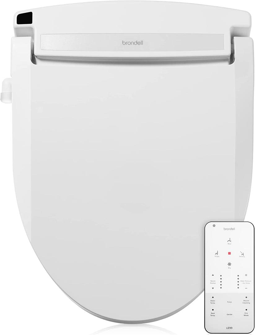 Brondell LE99 Bidet Toilet Seat, Fits Elongated Toilets, Electric Bidet with Remote, Warm Air Dryer, Strong Wash Mode, Stainless-Steel Nozzle, Saved User Settings & Easy Installation (White Warm air dryer + Remote Control)