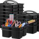 Threehoney 12 Pack Classroom Caddy Storage Basket with Handle 3 Compartment Plastic Storage Caddy Bulk for Arts Office Crafts Pencil Crayon Marker School Supplies(Black)