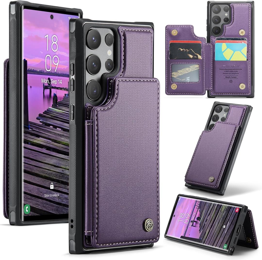 Bemal for Samsung Galaxy S25 Ultra Wallet Case with Card Holder, RFID Blocking, Shockproof Leather Kickstand for Men and Women, Durable Protective Phone Cover for 6.9", Purple