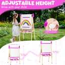 Easel for Kids Toys,Toddler Art Easel with Art Supplies, Height Adjustable Double-Sided Magnetic Dry Eraser Whiteboard and Chalk Board with Paper Roll,4 5 6 7 8 9 10 Year Old Girl Birthday Gifts, 20.66 inches