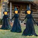 NEROSUN Halloween Decorations, 4 FT Set of 3 Light Up Witches Holding Hands Witches with Stakes, Witch Decorations with Glowing Face for Yard Garden Outdoor Lawn Porch Haunted House Decor