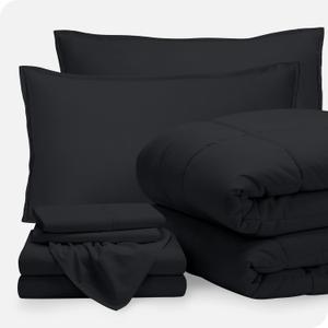 Bare Home Bed-in-A-Bag 7 Piece Comforter & Sheet Set - Queen - Goose Down Alternative - Ultra-Soft 1800 Premium - Bedding Set (Queen, Black/Black)